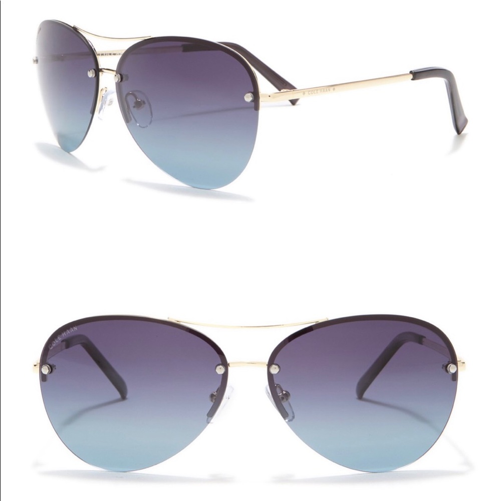 Cole Haan Polarized Aviator Sunglasses Gold/Blue